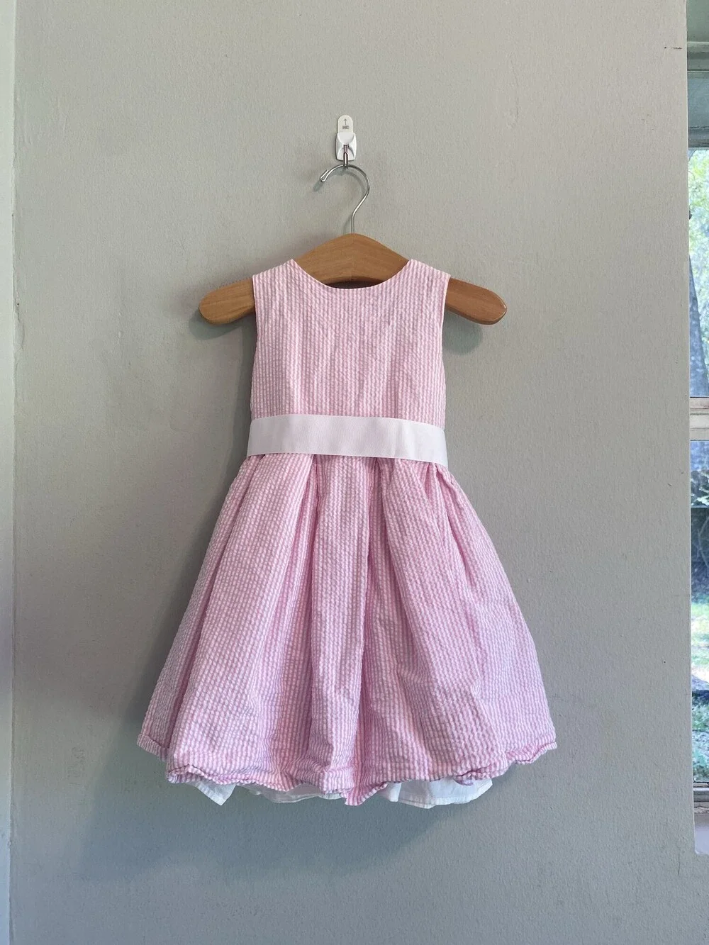 Ralph Lauren Girls Pink White Seersucker Bow Dress 2T